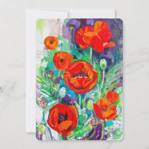 Rote Mohn-Impasto-Kunst Blumen Einladung