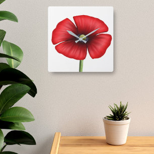 Rote Mohn Kunst Quadratische Wanduhr