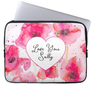Rote Mohn Mohnblumen Blumen Floral Aquarell Ehefra Laptopschutzhülle