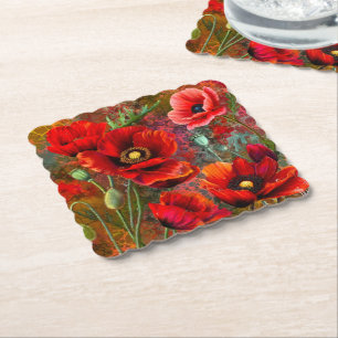 Rote Mohn-Papier-Unterlagen Untersetzer