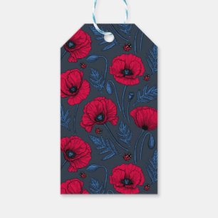 Rote Mohn und Ladybugs auf dunkelblau Geschenkanhänger