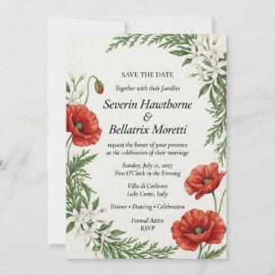 Rote Mohn- und Zypressen-Botanik Elegantes Save Einladung