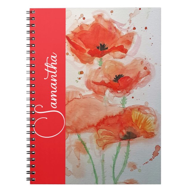 Rote Mohn-Wasserfarbe-Blumen-Mädchen-Name-Blumen Notizblock (Vorderseite)