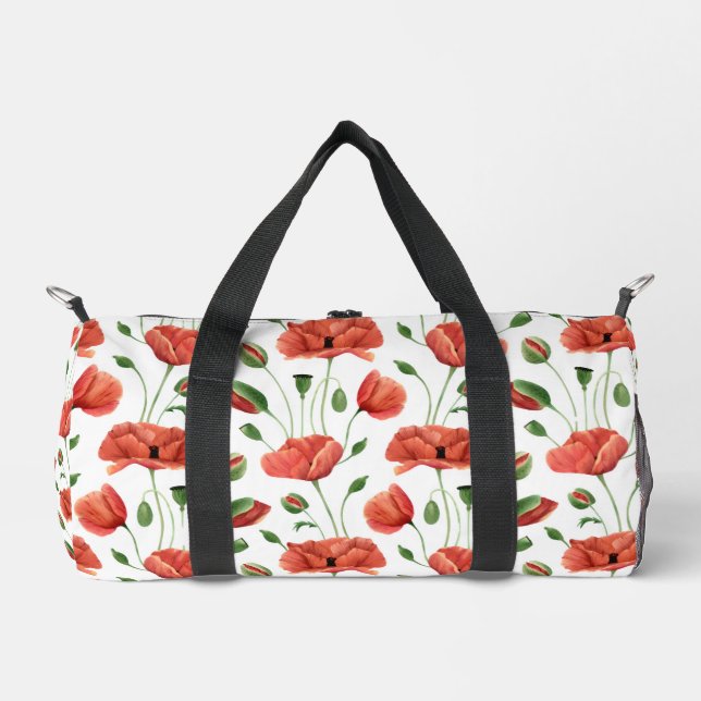 Rote Mohn-Wasserfarbe-Wildblume Duffle Bag (Vorderseite)