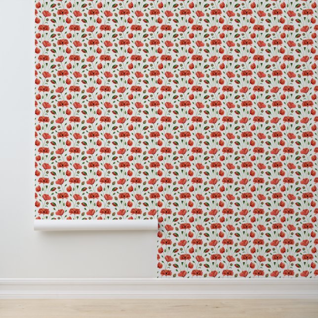 Rote Mohn-Wasserfarbe-Wildblume Tapete (Anwendung)