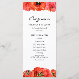Rote Mohn-Wasserfarben-Hochzeit Programm