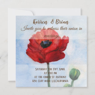 Rote Mohn-Wasserfarben-Hochzeitseinladung Einladung