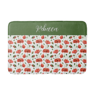 Rote Mohn-Wasserfarben-Wildblumen-Monogramm Badematte