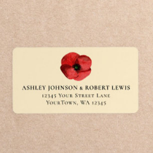 Rote Mohn-Wildblumen-Blumenhochzeit RSVP-Adresse Adressaufkleber