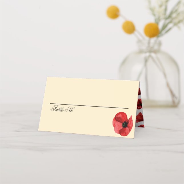 Rote Mohn-Wildblumen-Hochzeit Platzkarte (Vorderseite)