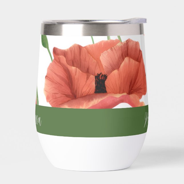Rote Mohn-Wildblumen-Wasserfarbe-Monogramm-Name (Links)