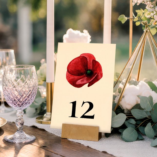 Rote Mohn-Wildblumengarten-Blumenhochzeit Tischnummer (Von Creator hochgeladen)