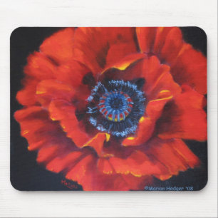 Rote Mohnblume auf schwarzer Mäusematte Mousepad