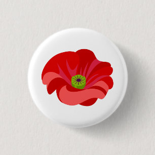 Rote Mohnblume auf Weiß Button