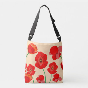 Rote Mohnblume Blume auf Beige Hintergrundbild Tragetaschen Mit Langen Trägern