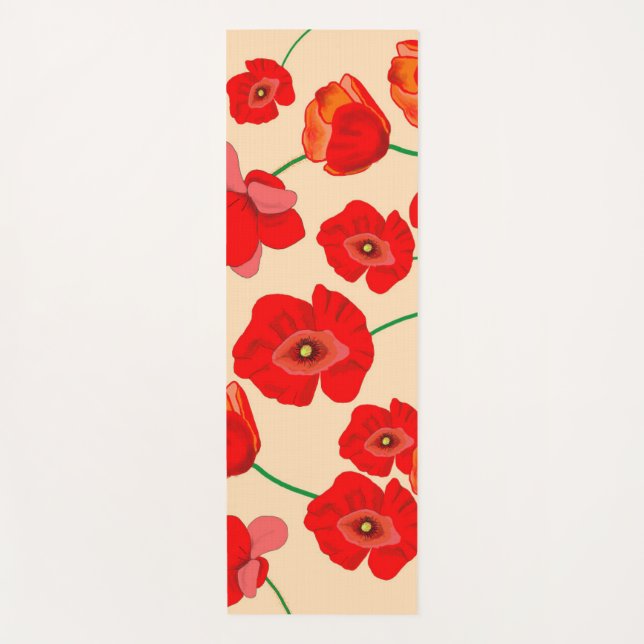 Rote Mohnblume Blume auf Beige Hintergrundbild Yogamatte (Vorderseite)
