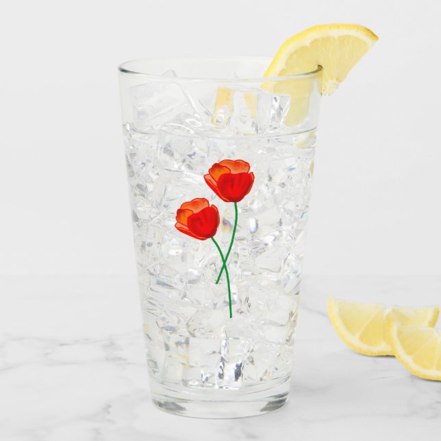Rote Mohnblume Blume Glas (Rückseite Ice)