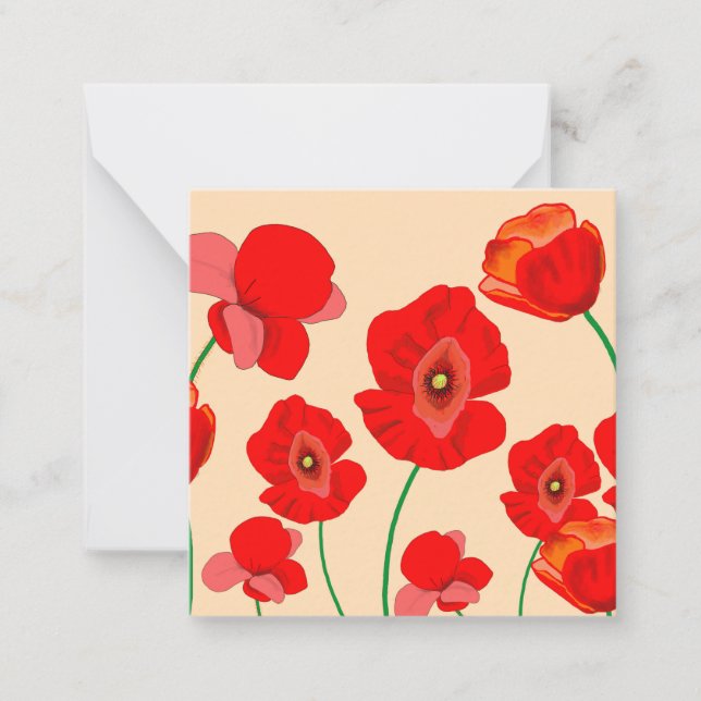 Rote Mohnblume Blume Mitteilungskarte (Vorderseite)