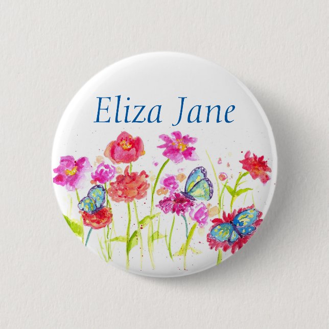 Rote Mohnblume Blume Name Tag Button Button Schmet (Vorderseite)