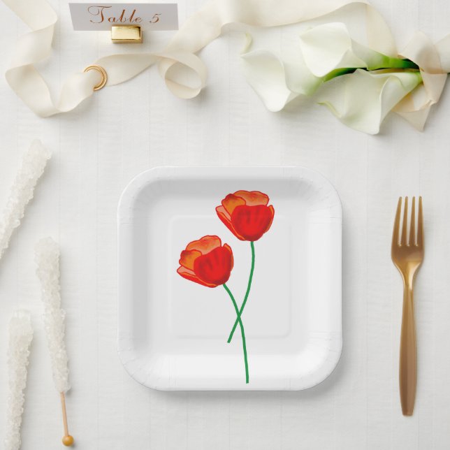 Rote Mohnblume Blume Pappteller (Hochzeit)
