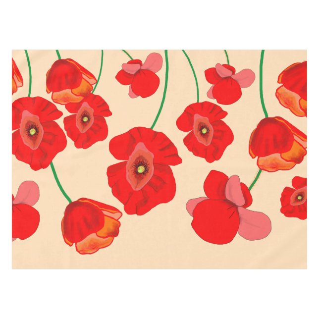 Rote Mohnblume Blume Tischdecke (Vorderseite (Horizontal))