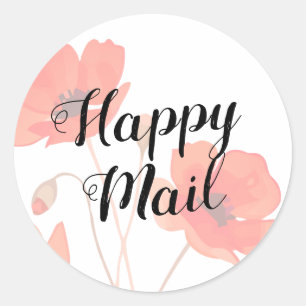 Rote Mohnblume Florale Happy Mail Runder Aufkleber