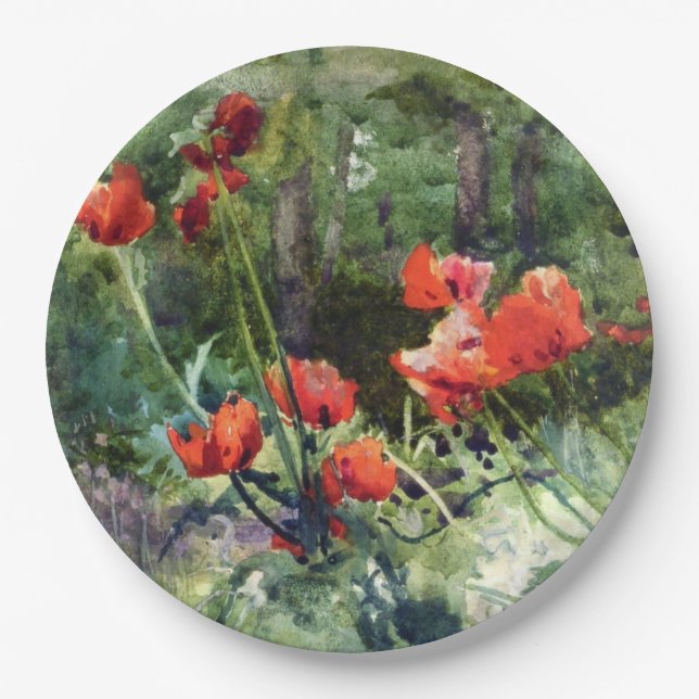 Rote Mohnblume (von Mildred Anne Butler) Pappteller (Vorderseite)
