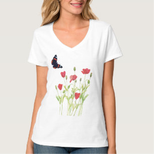 Rote Mohnblumen, Admiral Schmetterling T-Shirt