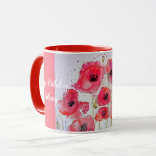 Rote Mohnblumen Aquarell Damen Name Tasse Scharlac