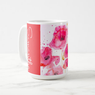 Rote Mohnblumen-Aquarell-Frauenname Kaffeetasse