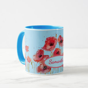 Rote Mohnblumen Aquarell-Mohnblumenkunst Anpassbar Tasse
