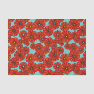 rote Mohnblumen auf staubigem TürkisSeidenpapier Seidenpapier