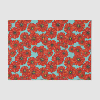 rote Mohnblumen auf staubigem TürkisSeidenpapier Seidenpapier