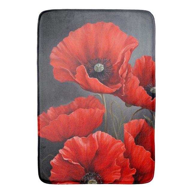 Rote Mohnblumen Badematte (Vorderseite Vertikal)