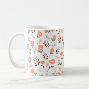 Rote Mohnblumen & Blätter im nordischen Stil Kaffeetasse