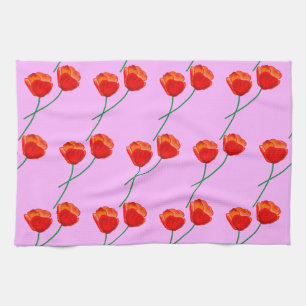 Rote Mohnblumen Blume Herz Pastel Lilac Geschirrtuch