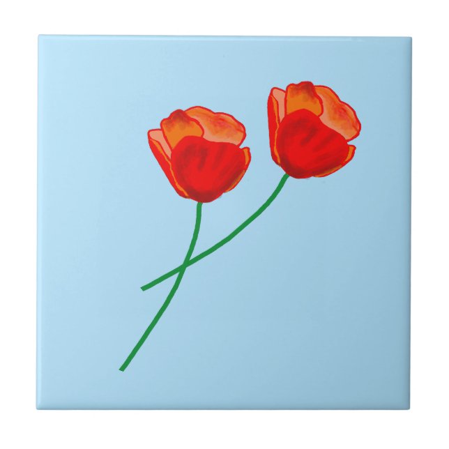 Rote Mohnblumen Blume Herz Sky Blass Fliese (Vorderseite)