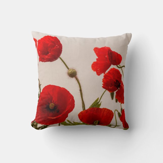 Rote Mohnblumen-Blumen-abstraktes künstlerisches Kissen (Vorderseite)
