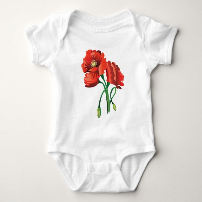 Rote Mohnblumen-Blumen Baby Strampler (Vorderseite)