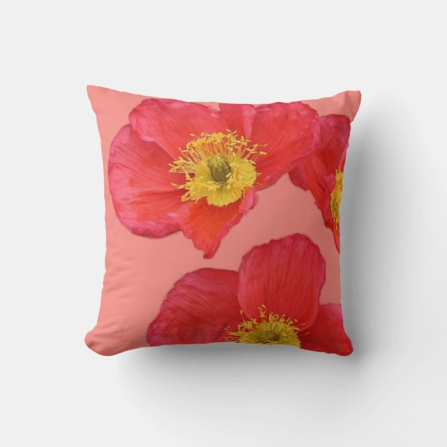 Rote Mohnblumen-Blumen Kissen (Vorderseite)