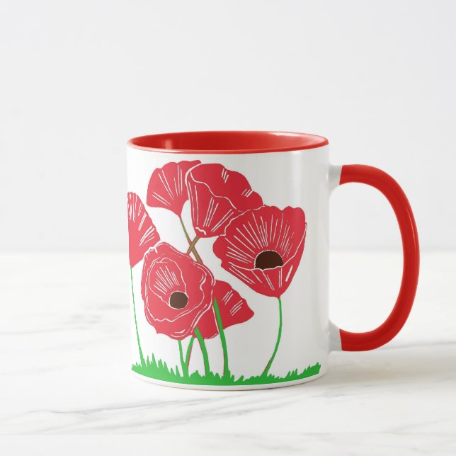 Rote Mohnblumen-Blumen-Kunst Tasse (Rechts)