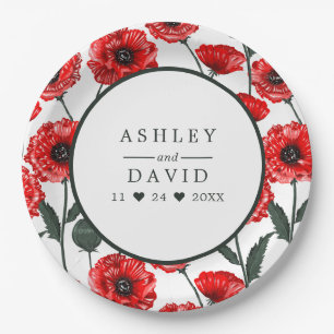 Rote Mohnblumen Blumen Personalisierte Hochzeit Pappteller