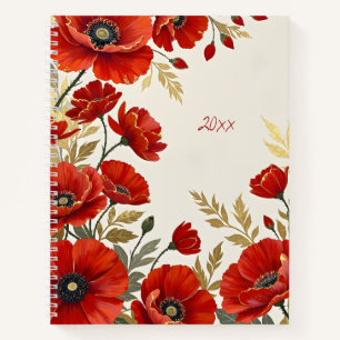 Rote Mohnblumen-Blumen-Spiralblock-Notizbuch Notizbuch