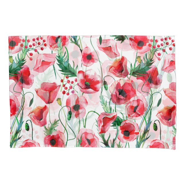 Rote Mohnblumen: Blumenbilder in Aquarellen Kissenbezug (Vorderseite)