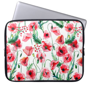 Rote Mohnblumen: Blumenbilder in Aquarellen Laptopschutzhülle