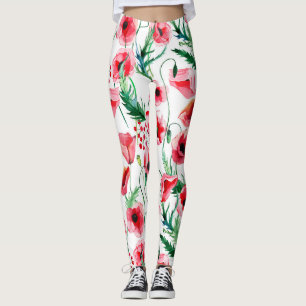 Rote Mohnblumen: Blumenbilder in Aquarellen Leggings
