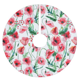 Rote Mohnblumen: Blumenbilder in Aquarellen Polyester Weihnachtsbaumdecke