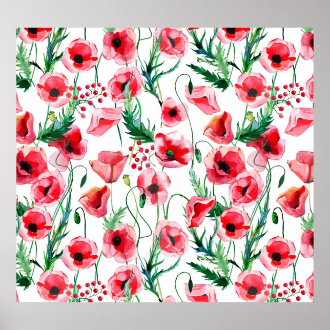 Rote Mohnblumen: Blumenbilder in Aquarellen Poster (Vorne)