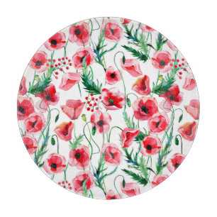 Rote Mohnblumen: Blumenbilder in Aquarellen Schneidebrett