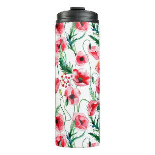 Rote Mohnblumen: Blumenbilder in Aquarellen Thermosbecher